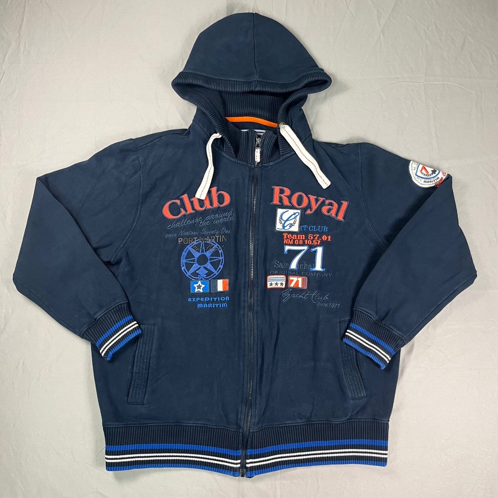 Polo Selection Mens XL Navy Blue Club Royal Yachting Full Zip Hoodie Sweatshirt